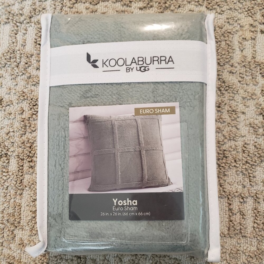 Koolaburra by UGG Yosha Euro Pillow Sham Aqua Gray Faux Fur 26" x 26"
